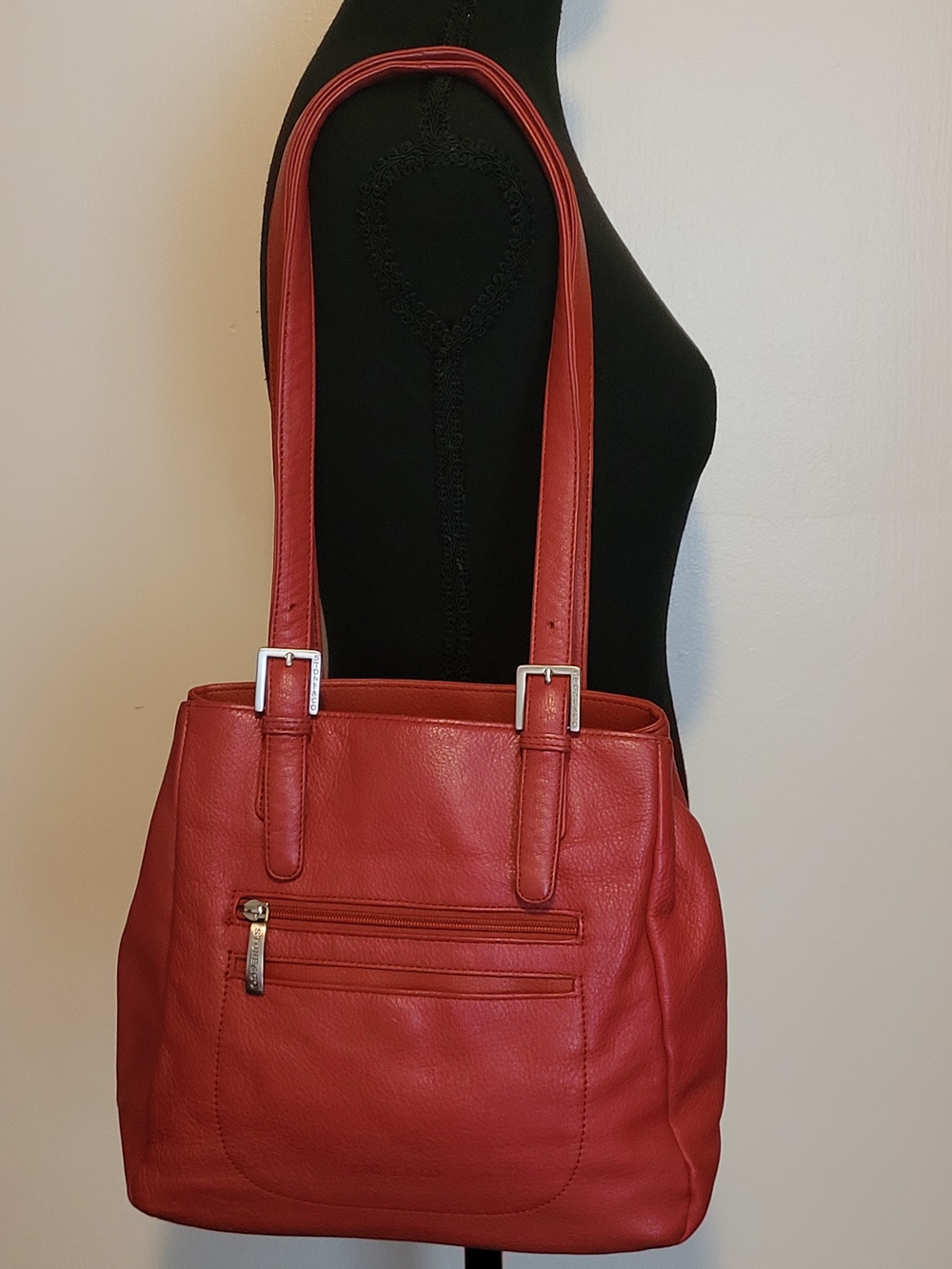 Stone & Co. Red Pebbled Leather Shoulder Bag with Dual Straps